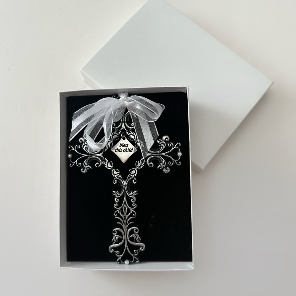 NEW Bless This Child Baptism Christening Cross Keepsake Gift Ornament Filoree